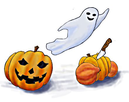 Halloween Kürbise mit Gespenst © 1989 / 2009 M. Stoewer